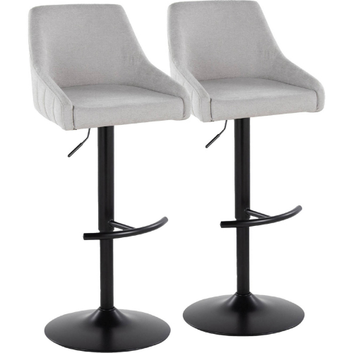 Hannah Adjustable Swivel Bar Stool in Black Metal & Grey Fabric (Set of 2)